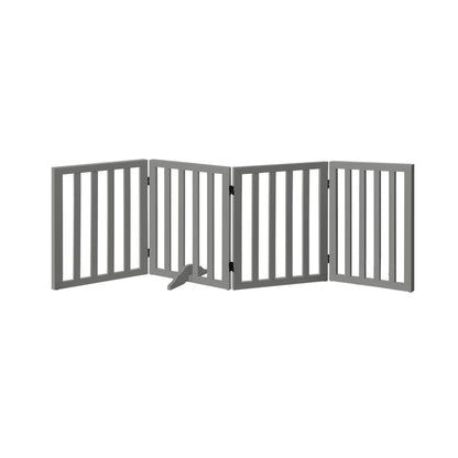 Alopet Wooden Pet Gate Safety Stair Barrier 4-Panel Grey-Pet Fence-PEROZ Accessories