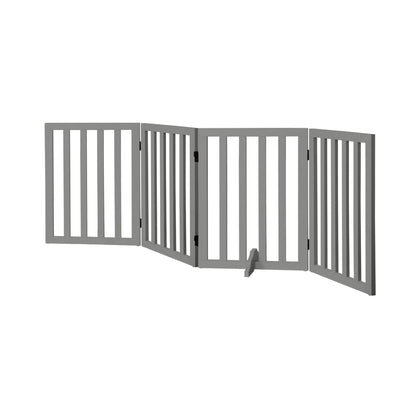 Alopet Wooden Pet Gate Safety Stair Barrier 4-Panel Grey-Pet Fence-PEROZ Accessories