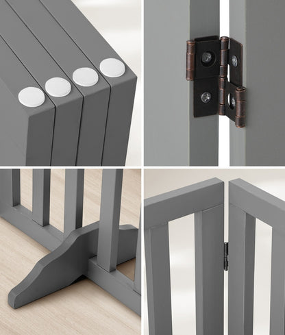 Alopet Wooden Pet Gate Safety Stair Barrier 4-Panel Grey-Pet Fence-PEROZ Accessories