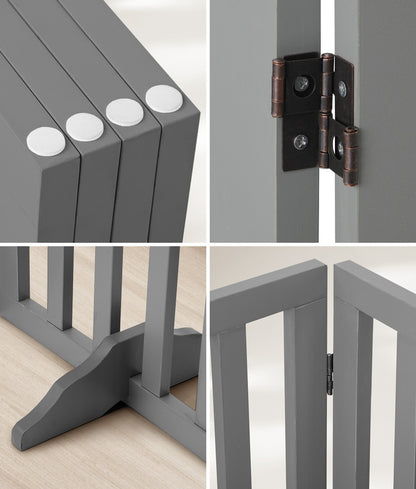 Alopet Wooden Pet Gate Safety Stair Barrier 4-Panel Grey-Pet Fence-PEROZ Accessories