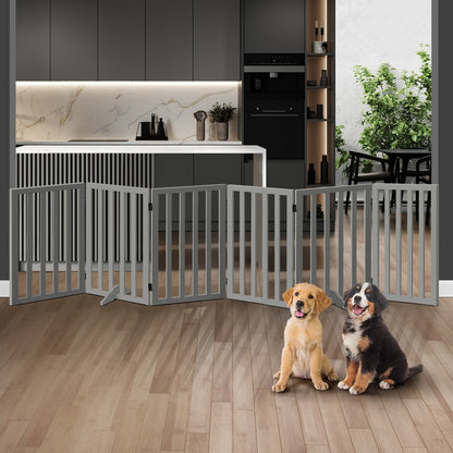 Alopet Wooden Pet Gate Dog Fence 6 Panels 80cm Grey-Pet Fence-PEROZ Accessories