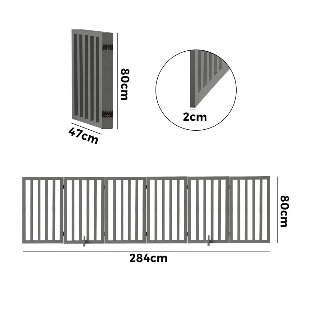 Alopet Wooden Pet Gate Dog Fence 6 Panels 80cm Grey-Pet Fence-PEROZ Accessories