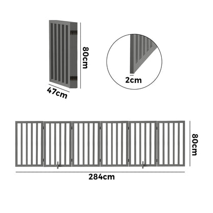 Alopet Wooden Pet Gate Dog Fence 6 Panels 80cm Grey-Pet Fence-PEROZ Accessories