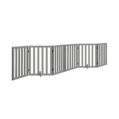Alopet Wooden Pet Gate Safety Stair Barrier 6-Panel Grey-Pet Fence-PEROZ Accessories