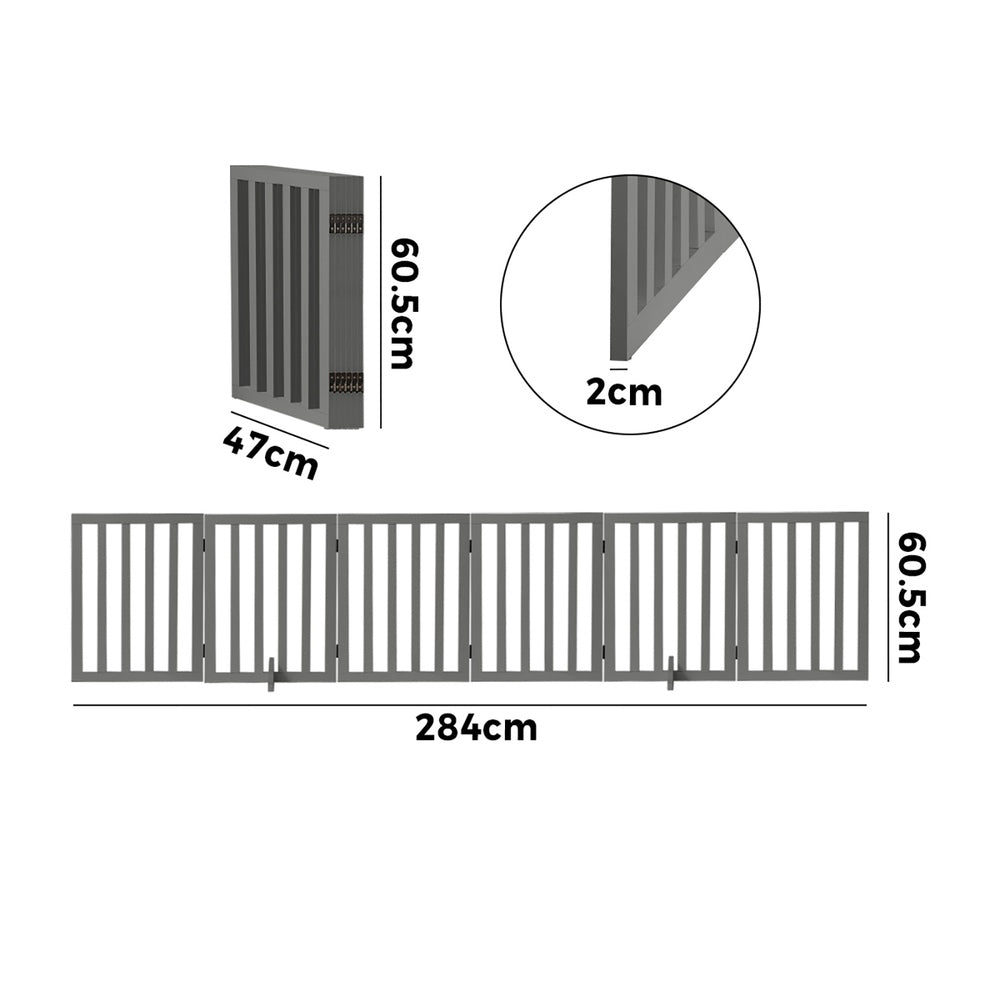 Alopet Wooden Pet Gate Safety Stair Barrier 6-Panel Grey-Pet Fence-PEROZ Accessories