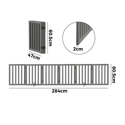Alopet Wooden Pet Gate Safety Stair Barrier 6-Panel Grey-Pet Fence-PEROZ Accessories