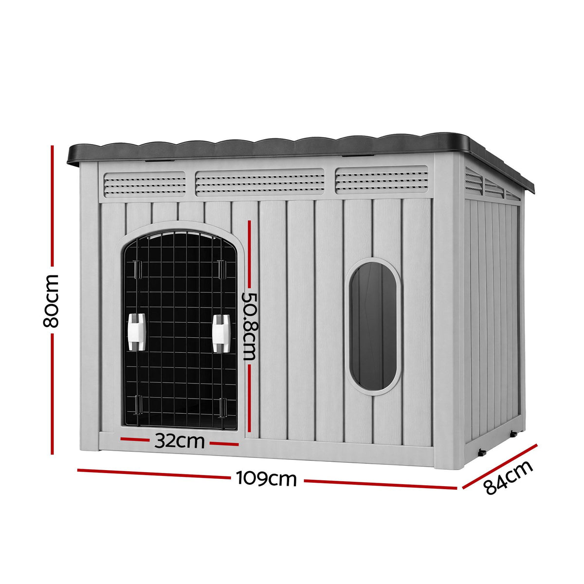 i.Pet 109cm Large Dog House Outdoor Pet Kennel with Metal Door Grey-Pet Care > Dog Supplies > Dog Kennels-PEROZ Accessories
