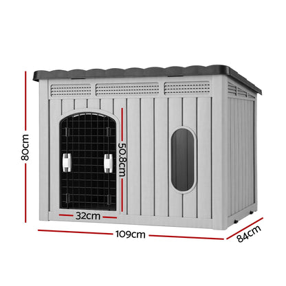 i.Pet 109cm Large Dog House Outdoor Pet Kennel with Metal Door Grey-Pet Care > Dog Supplies > Dog Kennels-PEROZ Accessories