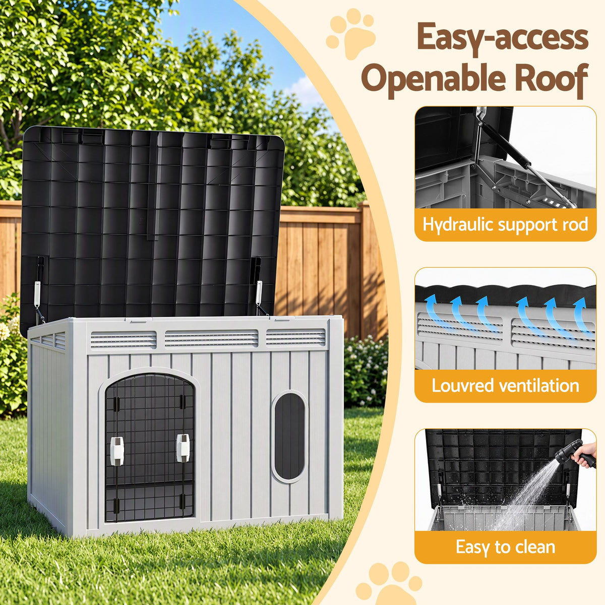 i.Pet 109cm Large Dog House Outdoor Pet Kennel with Metal Door Grey-Pet Care > Dog Supplies > Dog Kennels-PEROZ Accessories