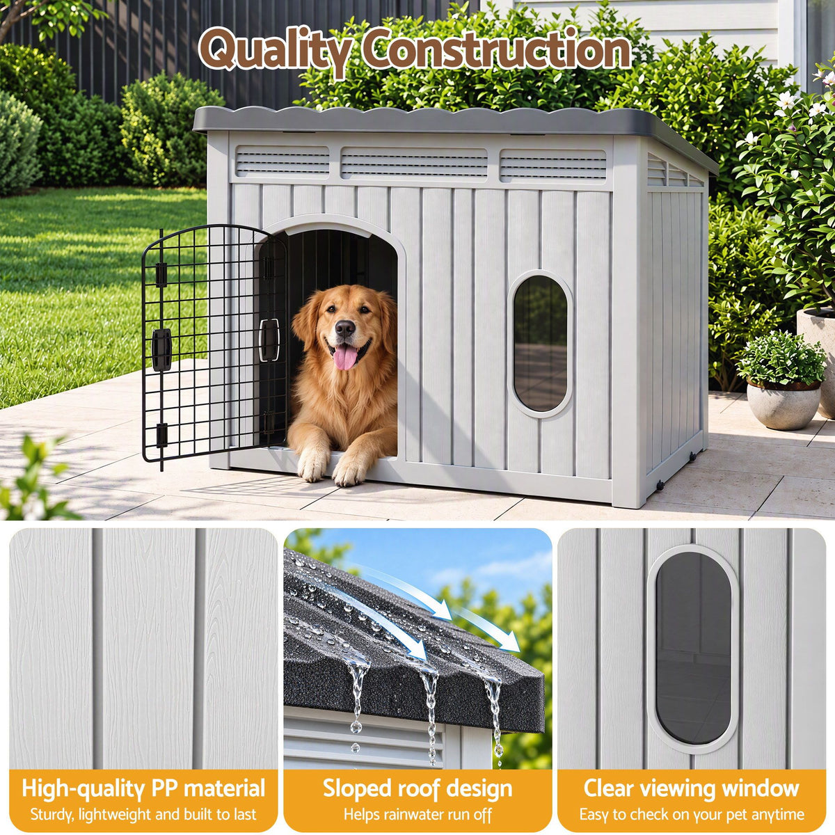 i.Pet 109cm Large Dog House Outdoor Pet Kennel with Metal Door Grey-Pet Care > Dog Supplies > Dog Kennels-PEROZ Accessories