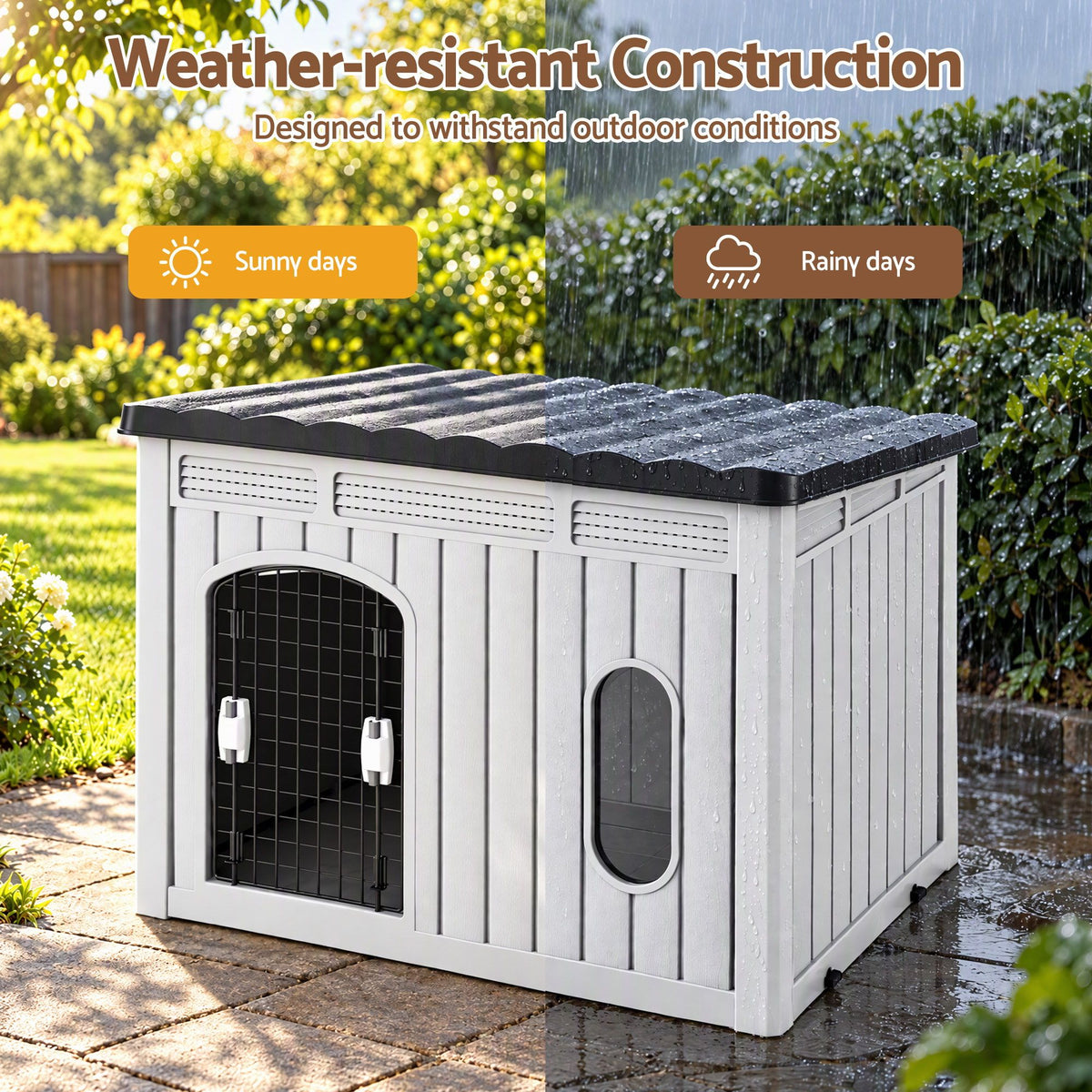 i.Pet 109cm Large Dog House Outdoor Pet Kennel with Metal Door Grey-Pet Care > Dog Supplies > Dog Kennels-PEROZ Accessories