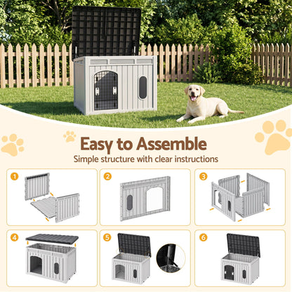 i.Pet 109cm Large Dog House Outdoor Pet Kennel with Metal Door Grey-Pet Care > Dog Supplies > Dog Kennels-PEROZ Accessories