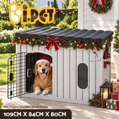 i.Pet 109cm Large Dog House Outdoor Pet Kennel with Metal Door Grey-Pet Care > Dog Supplies > Dog Kennels-PEROZ Accessories