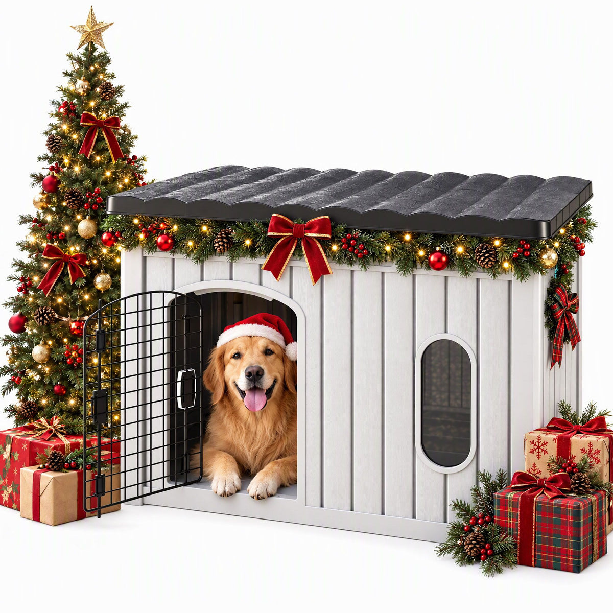 i.Pet 109cm Large Dog House Outdoor Pet Kennel with Metal Door Grey-Pet Care > Dog Supplies > Dog Kennels-PEROZ Accessories