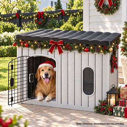 i.Pet 109cm Large Dog House Outdoor Pet Kennel with Metal Door Grey-Pet Care > Dog Supplies > Dog Kennels-PEROZ Accessories