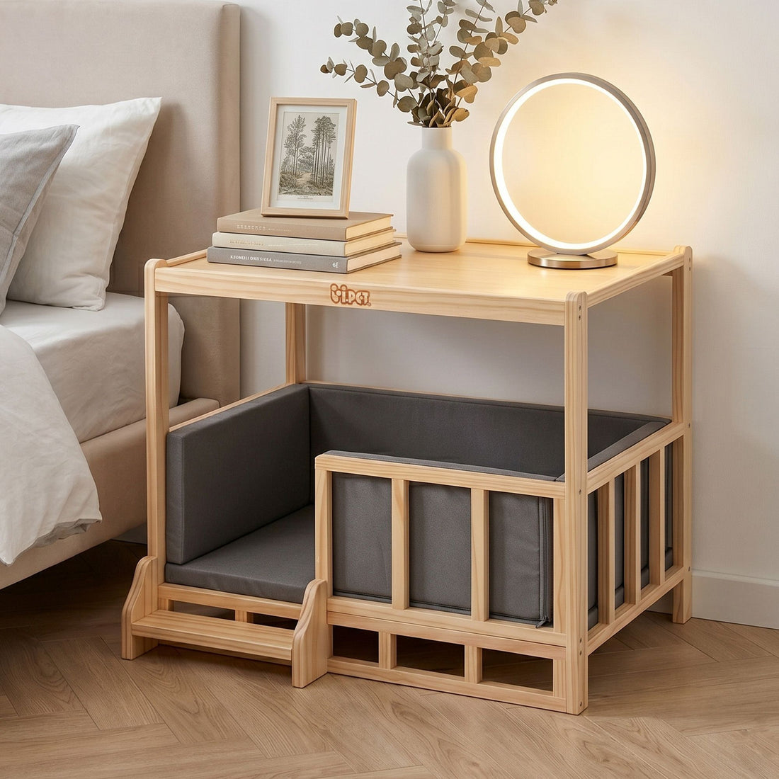 i.Pet 2in1 Dog Kennel Crate Furniture Grey Bedding Wooden House Indoor-Pet Care > Dog Supplies > Dog Kennels-PEROZ Accessories