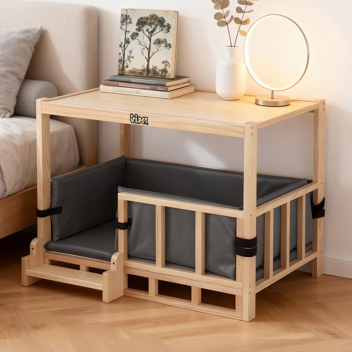 i.Pet 2in1 Dog Kennel Crate Furniture Grey Bedding Wooden House Indoor-Pet Care > Dog Supplies > Dog Kennels-PEROZ Accessories