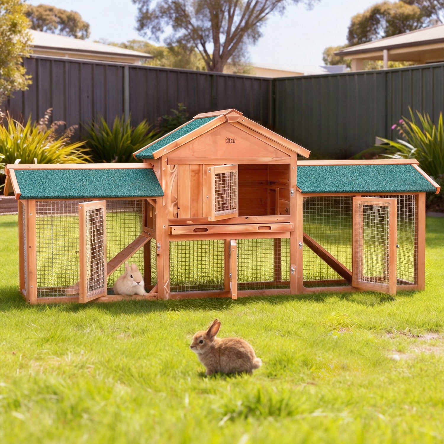 i.Pet Chicken Coop Rabbit Hutch 220cm x 44cm x 84cm Large Chicken Coop Run Wooden Outdoor Cage House-Pet Care > Coops &amp; Hutches-PEROZ Accessories