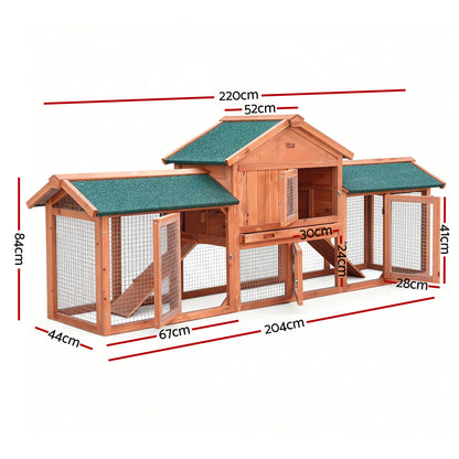 i.Pet Chicken Coop Rabbit Hutch 220cm x 44cm x 84cm Large Chicken Coop Run Wooden Outdoor Cage House-Pet Care > Coops &amp; Hutches-PEROZ Accessories