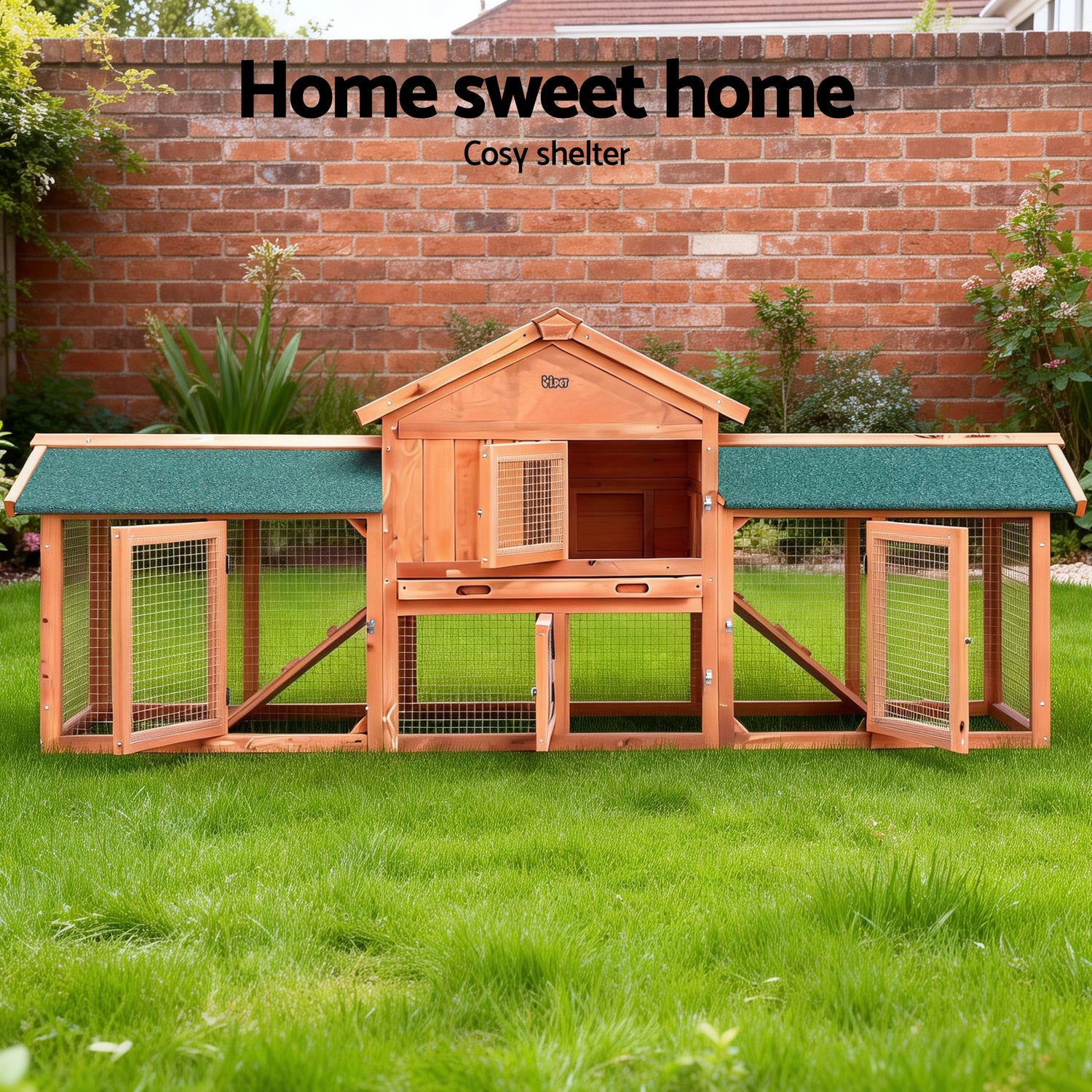 i.Pet Chicken Coop Rabbit Hutch 220cm x 44cm x 84cm Large Chicken Coop Run Wooden Outdoor Cage House-Pet Care > Coops &amp; Hutches-PEROZ Accessories