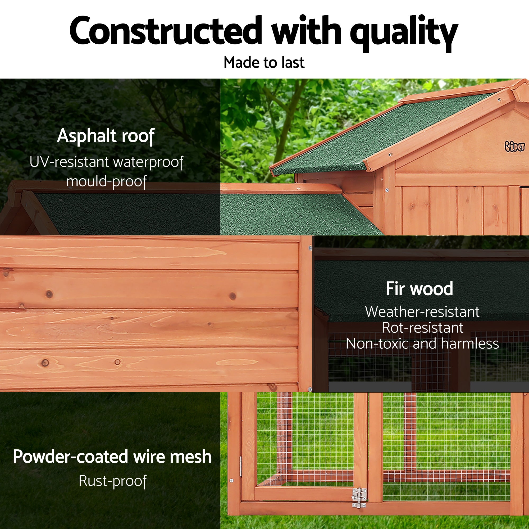 i.Pet Chicken Coop Rabbit Hutch 220cm x 44cm x 84cm Large Chicken Coop Run Wooden Outdoor Cage House-Pet Care > Coops &amp; Hutches-PEROZ Accessories