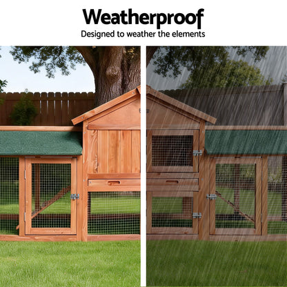i.Pet Chicken Coop Rabbit Hutch 220cm x 44cm x 84cm Large Chicken Coop Run Wooden Outdoor Cage House-Pet Care > Coops &amp; Hutches-PEROZ Accessories
