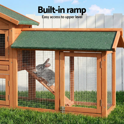 i.Pet Chicken Coop Rabbit Hutch 220cm x 44cm x 84cm Large Chicken Coop Run Wooden Outdoor Cage House-Pet Care > Coops &amp; Hutches-PEROZ Accessories