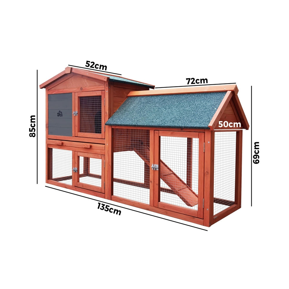 Alopet Rabbit Hutch 135 x 52 x 85cm-Wooden Hutch-PEROZ Accessories