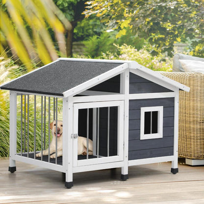 Alopet Wooden Pet Dog Kennel Awning Cabin Log Box Home Dog Cage Timber House-Wooden Kennel-PEROZ Accessories