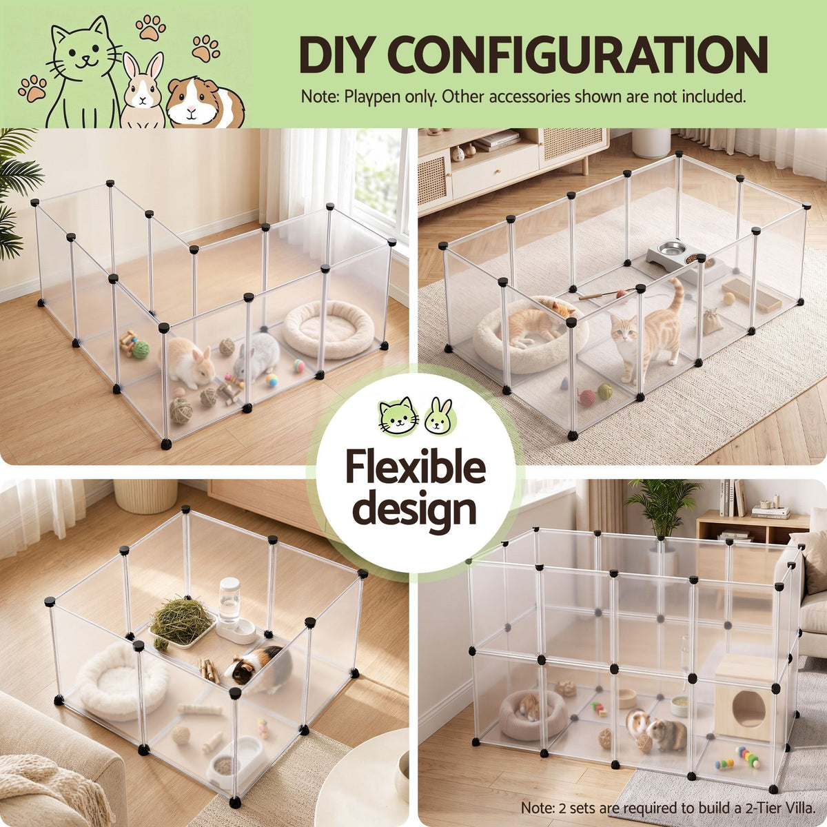 i.Pet Pet Dog Playpen 20 Panels with Baseboard DIY Enclosure Small Animal Rabbit Pen 125CM-Pet Care > Dog Supplies > Dog Playpens &amp; Gates-PEROZ Accessories