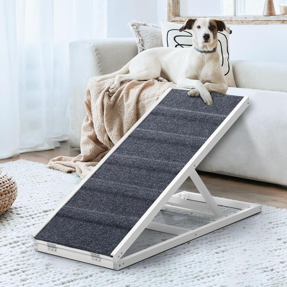 Alopet Dog Pet Ramp Adjustable Height Stairs Bed Sofa Car Foldable 100cm White-Pet Product-PEROZ Accessories