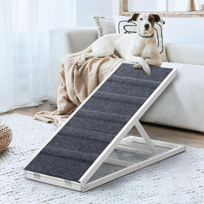 Alopet Dog Pet Ramp Adjustable Height Stairs Bed Sofa Car Foldable 100cm White-Pet Product-PEROZ Accessories