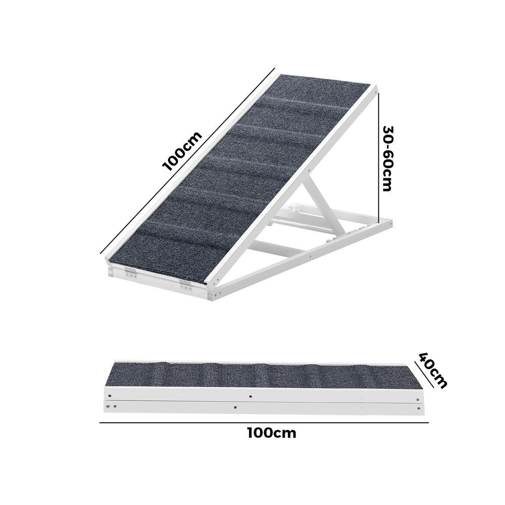 Alopet Dog Pet Ramp Adjustable Height Stairs Bed Sofa Car Foldable 100cm White-Pet Product-PEROZ Accessories