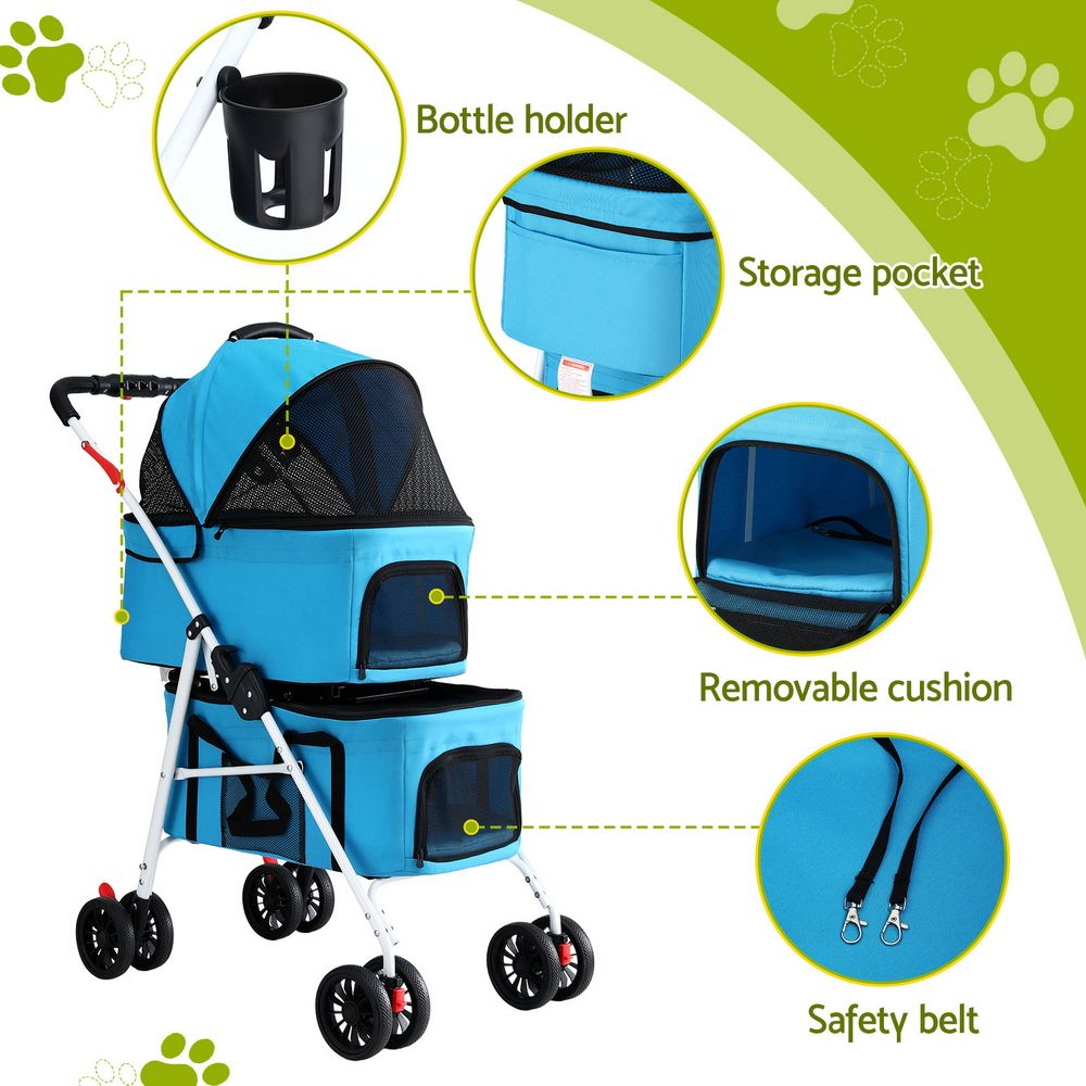 i.Pet 2-Tier Pet Stroller 25kg Capacity &amp; 400pcs Training Pads Combo-Pet Care > Dog Supplies > Dog Carriers &amp; Crates-PEROZ Accessories