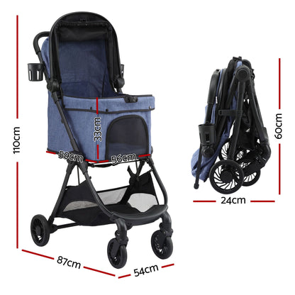 i.Pet Pet Stroller Pram Gravity Folding Dog Cage Large Travel Pushchair 4 Wheels-Pet Care > Dog Supplies > Dog Carriers &amp; Crates-PEROZ Accessories