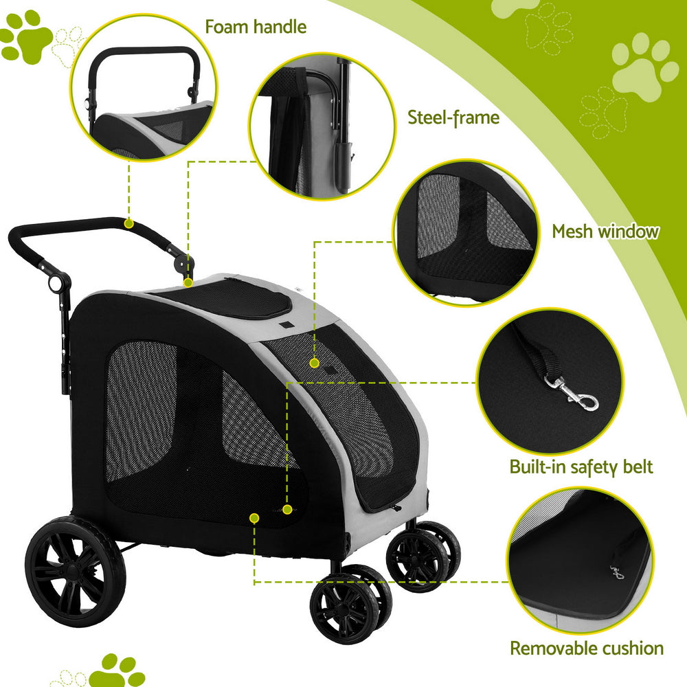 i.Pet Pet Stroller Dog Pram Large Carrier Cat Travel Foldable Strollers 4 Wheels Trolley-Pet Care &gt; Dog Supplies-PEROZ Accessories