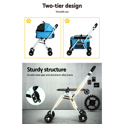 i.Pet Pet Stroller Dog Pram Large Cat Carrier Travel Foldable 4 Wheels Double-Pet Care &gt; Cat Supplies &gt; Cat Carriers &amp; Crates-PEROZ Accessories