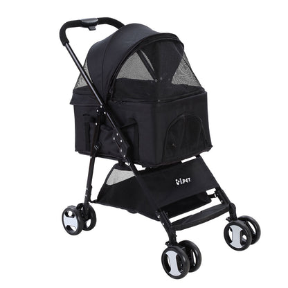 i.Pet Pet Stroller Dog Pram Cat Carrier Travel Large Pushchair Foldable 4 Wheels Black-Pet Care &gt; Dog Supplies-PEROZ Accessories