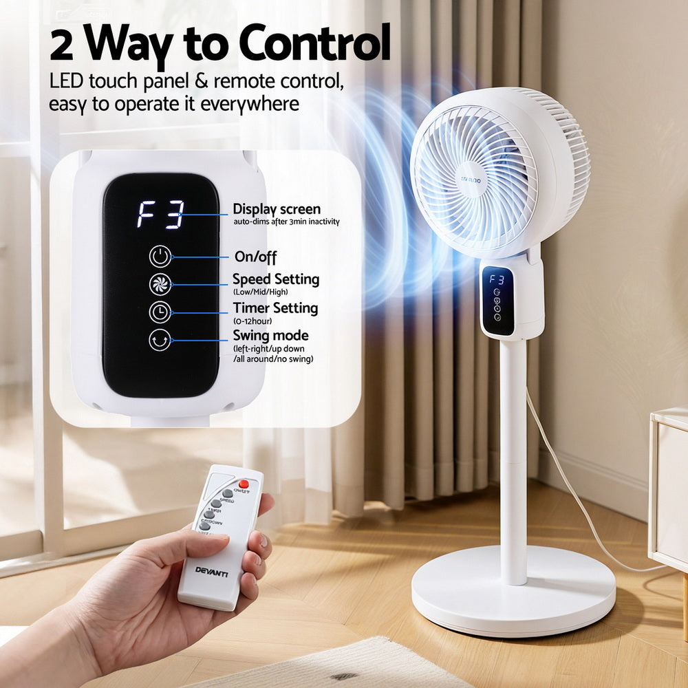 Devanti Pedestal Fan W/ Remote 3 Speed 12H Timer Height Adjustable Cooling Fan-Appliances &gt; Fans &gt; Portable Fans-PEROZ Accessories