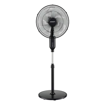 DEVANTI 16" Pedestal Fan with Remote 3 Speeds 8H Timer, Black-Appliances > Fans > Portable Fans-PEROZ Accessories