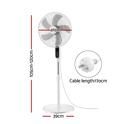 DEVANTI 16" Pedestal Fan with Remote 3 Speeds 8H Timer, White-Appliances > Fans > Portable Fans-PEROZ Accessories