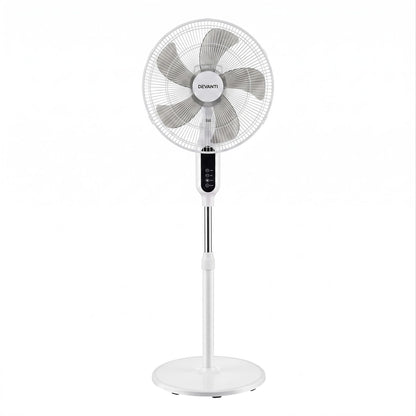 DEVANTI 16" Pedestal Fan with Remote 3 Speeds 8H Timer, White-Appliances > Fans > Portable Fans-PEROZ Accessories
