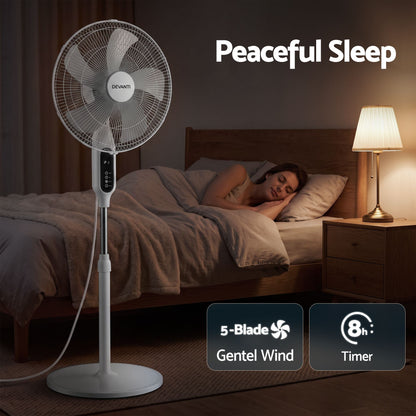 DEVANTI 16" Pedestal Fan with Remote 3 Speeds 8H Timer, White-Appliances > Fans > Portable Fans-PEROZ Accessories
