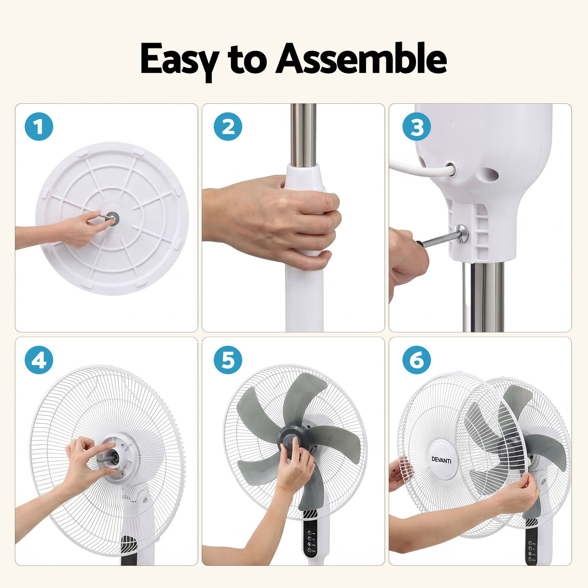 DEVANTI 16" Pedestal Fan with Remote 3 Speeds 8H Timer, White-Appliances > Fans > Portable Fans-PEROZ Accessories