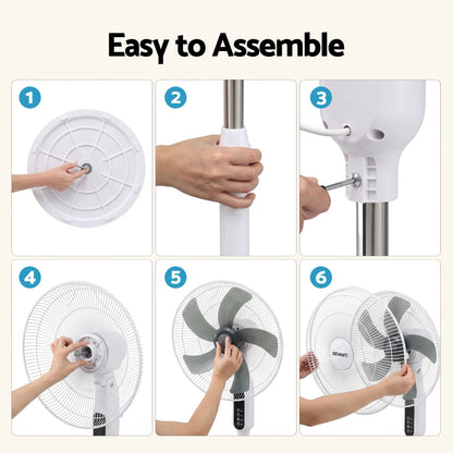 DEVANTI 16" Pedestal Fan with Remote 3 Speeds 8H Timer, White-Appliances > Fans > Portable Fans-PEROZ Accessories