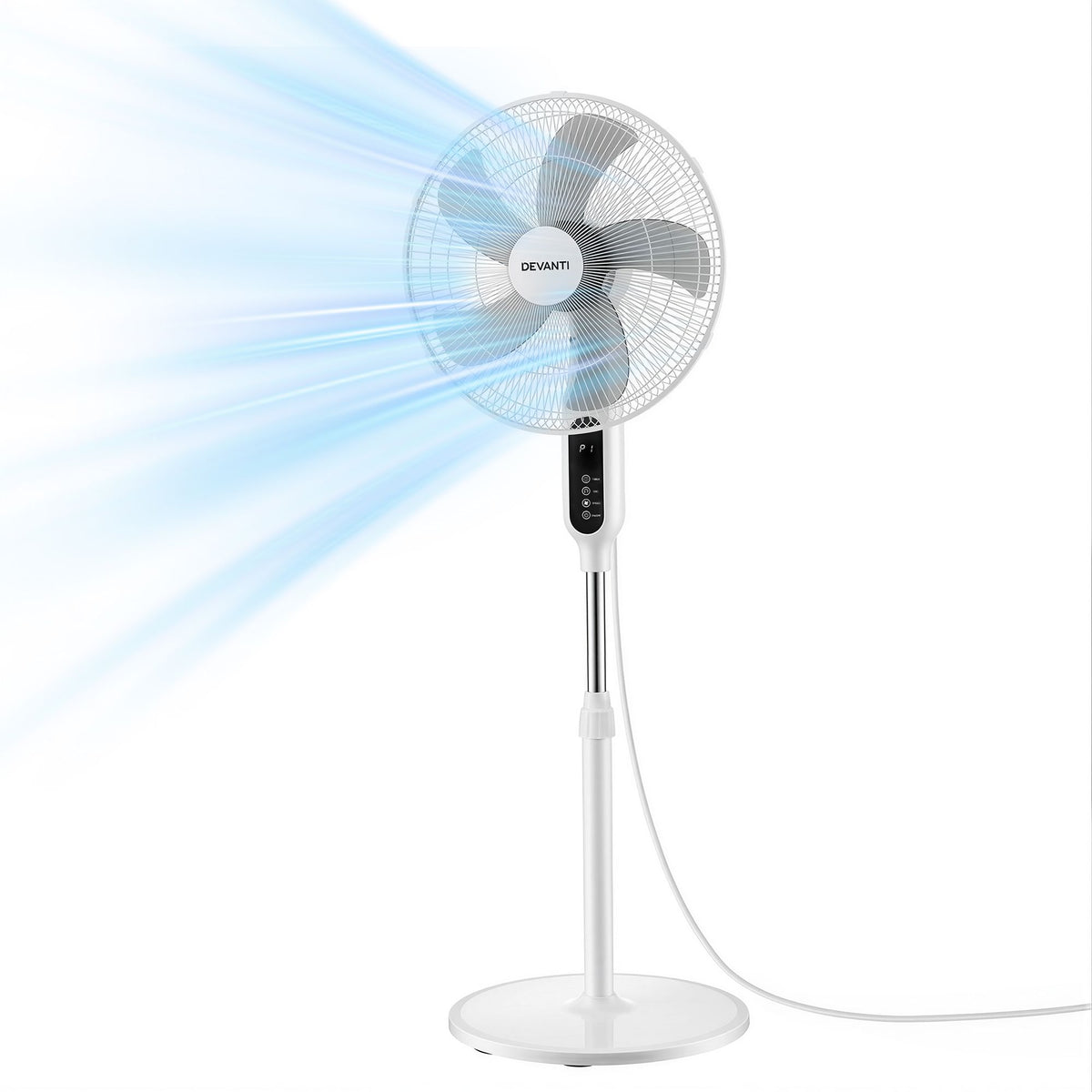 DEVANTI 16" Pedestal Fan with Remote 3 Speeds 8H Timer, White-Appliances > Fans > Portable Fans-PEROZ Accessories