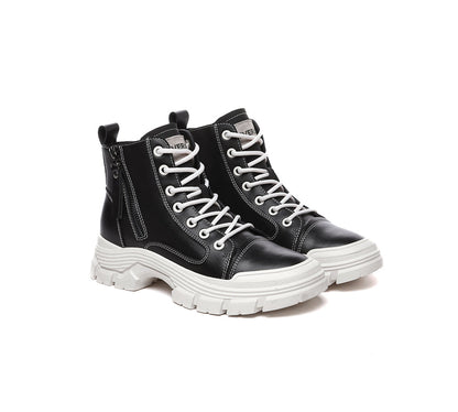 EVERAU® Women Leather Lace Up Zipper Chunky Boots Lorrin-PEROZ Accessories