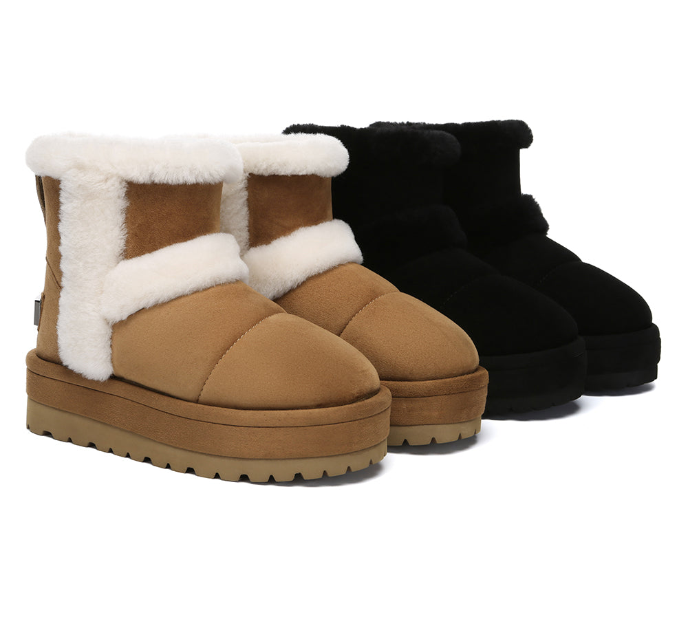 UGG EVERAU® UGG Boots Women Sheepskin Wool Shearling Lined Ankle Platform Udelia-PEROZ Accessories