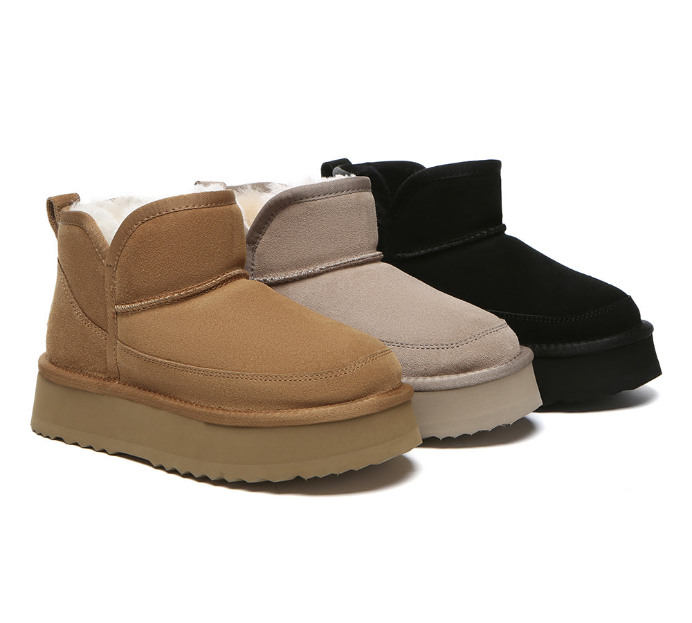 EVERAU® UGG Boots Sheepskin Wool Ankle Platform Vesper-PEROZ Accessories