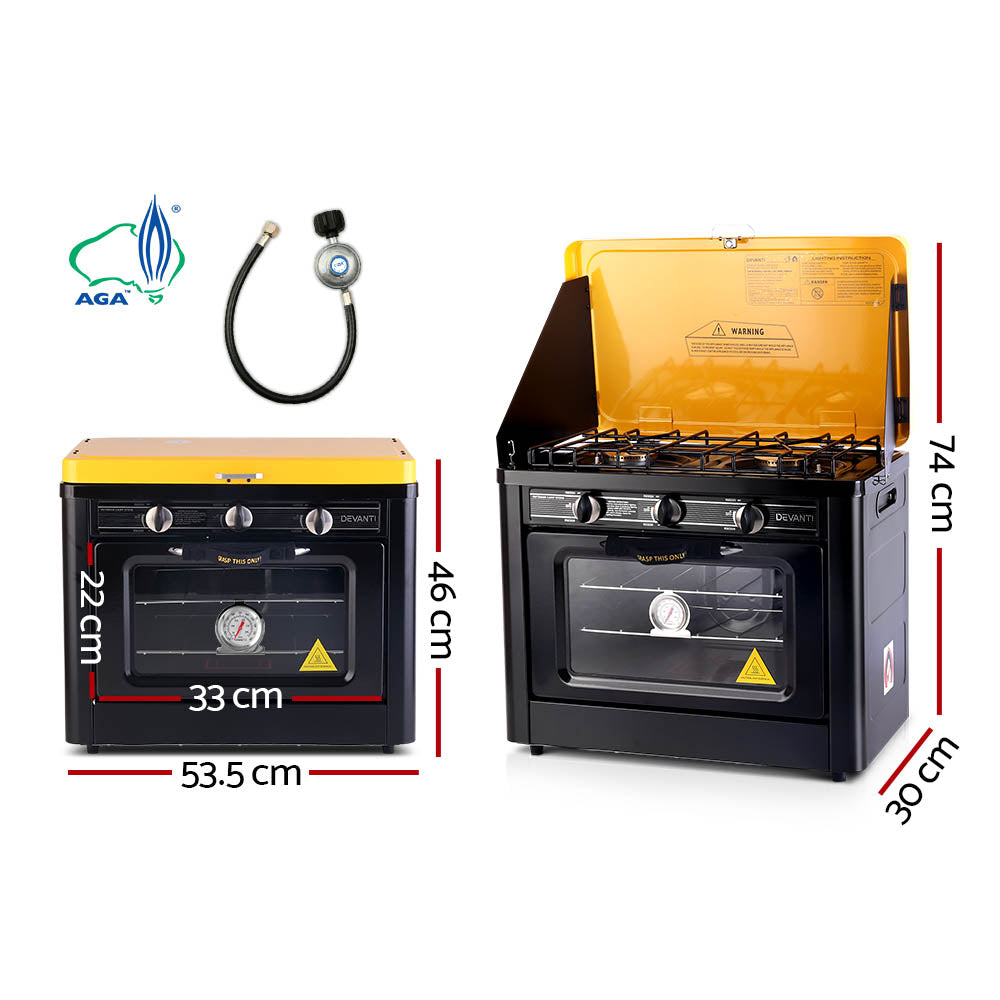 Devanti Portable Gas Oven LPG Black-Appliances &gt; Kitchen Appliances-PEROZ Accessories